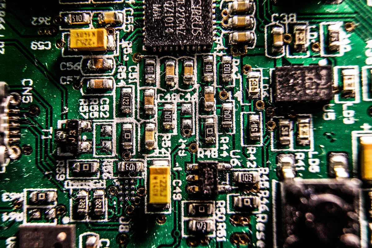 Detailed photograph of an electronic circuit board.